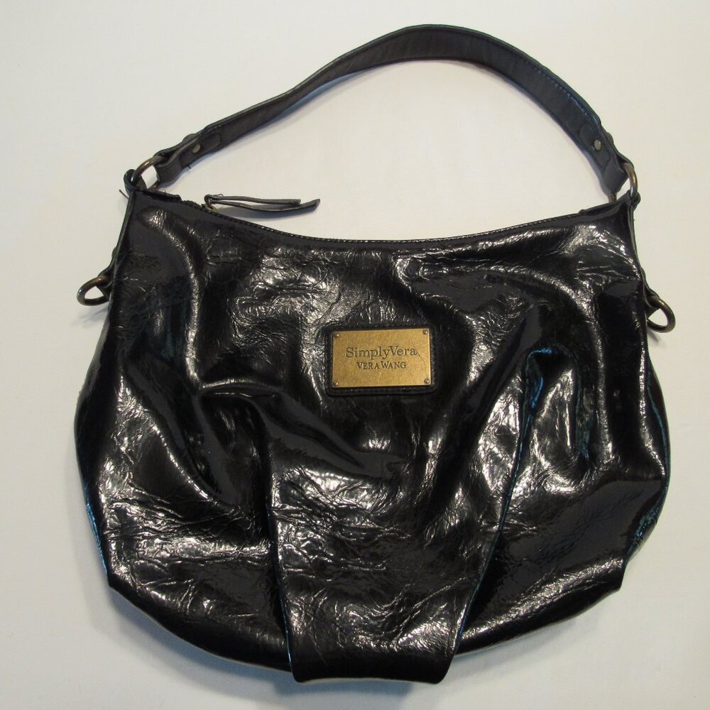 Simply Vera Vera Wang Black Single Handle Hobo/Handbag Purse Pleated Front
